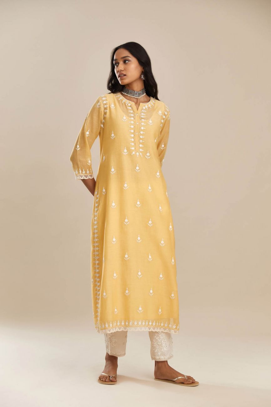 Yellow Short Kalidar Kurta Set - Indian Clothing in Denver, CO, Aurora, CO, Boulder, CO, Fort Collins, CO, Colorado Springs, CO, Parker, CO, Highlands Ranch, CO, Cherry Creek, CO, Centennial, CO, and Longmont, CO. Nationwide shipping USA - India Fashion X