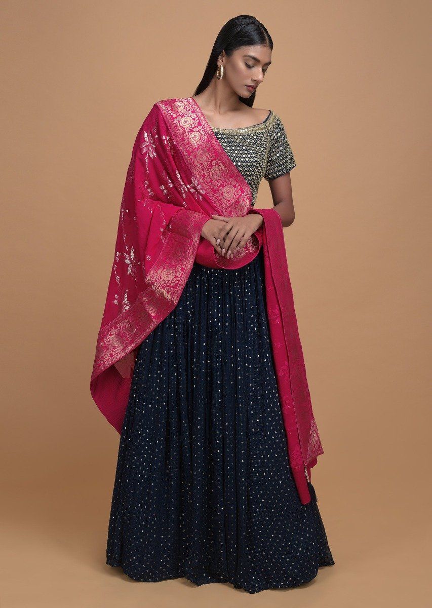 Lehenga In Midnight Blue Georgette With Sequins - Indian Clothing in Denver, CO, Aurora, CO, Boulder, CO, Fort Collins, CO, Colorado Springs, CO, Parker, CO, Highlands Ranch, CO, Cherry Creek, CO, Centennial, CO, and Longmont, CO. Nationwide shipping USA - India Fashion X