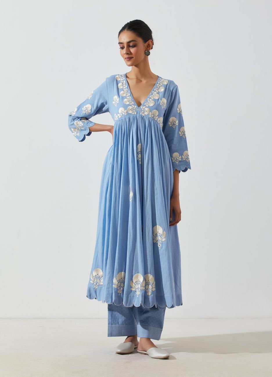 Powder Blue Mogra Kurta Set - Indian Clothing in Denver, CO, Aurora, CO, Boulder, CO, Fort Collins, CO, Colorado Springs, CO, Parker, CO, Highlands Ranch, CO, Cherry Creek, CO, Centennial, CO, and Longmont, CO. Nationwide shipping USA - India Fashion X
