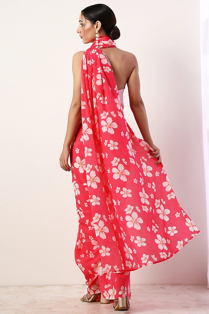 Hot Pink Printed Saree Set - Indian Clothing in Denver, CO, Aurora, CO, Boulder, CO, Fort Collins, CO, Colorado Springs, CO, Parker, CO, Highlands Ranch, CO, Cherry Creek, CO, Centennial, CO, and Longmont, CO. Nationwide shipping USA - India Fashion X