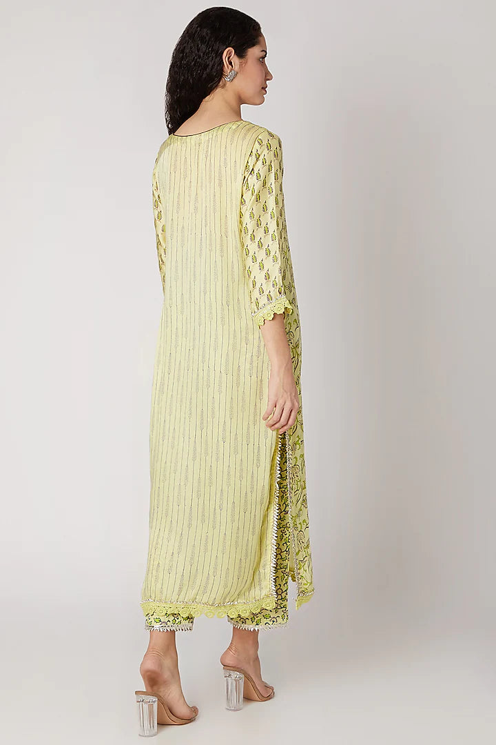 Lemon Green Printed Kurta Set - Indian Clothing in Denver, CO, Aurora, CO, Boulder, CO, Fort Collins, CO, Colorado Springs, CO, Parker, CO, Highlands Ranch, CO, Cherry Creek, CO, Centennial, CO, and Longmont, CO. Nationwide shipping USA - India Fashion X