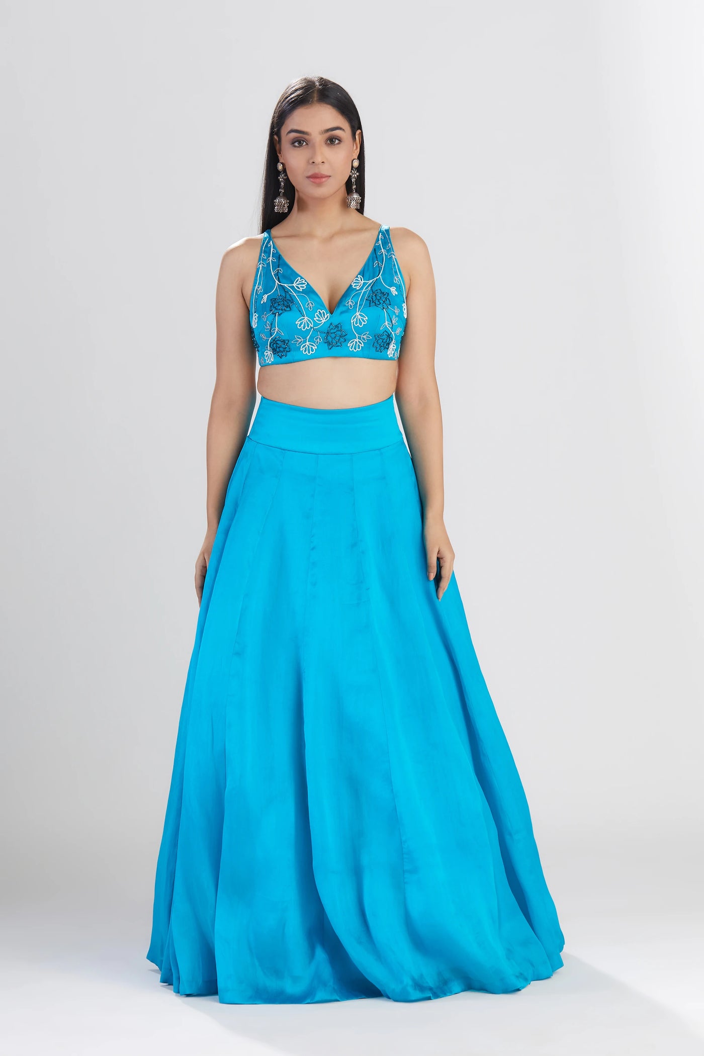 Blue Silk Lehenga with Scarf Indian Clothing in Denver, CO, Aurora, CO, Boulder, CO, Fort Collins, CO, Colorado Springs, CO, Parker, CO, Highlands Ranch, CO, Cherry Creek, CO, Centennial, CO, and Longmont, CO. NATIONWIDE SHIPPING USA- India Fashion X