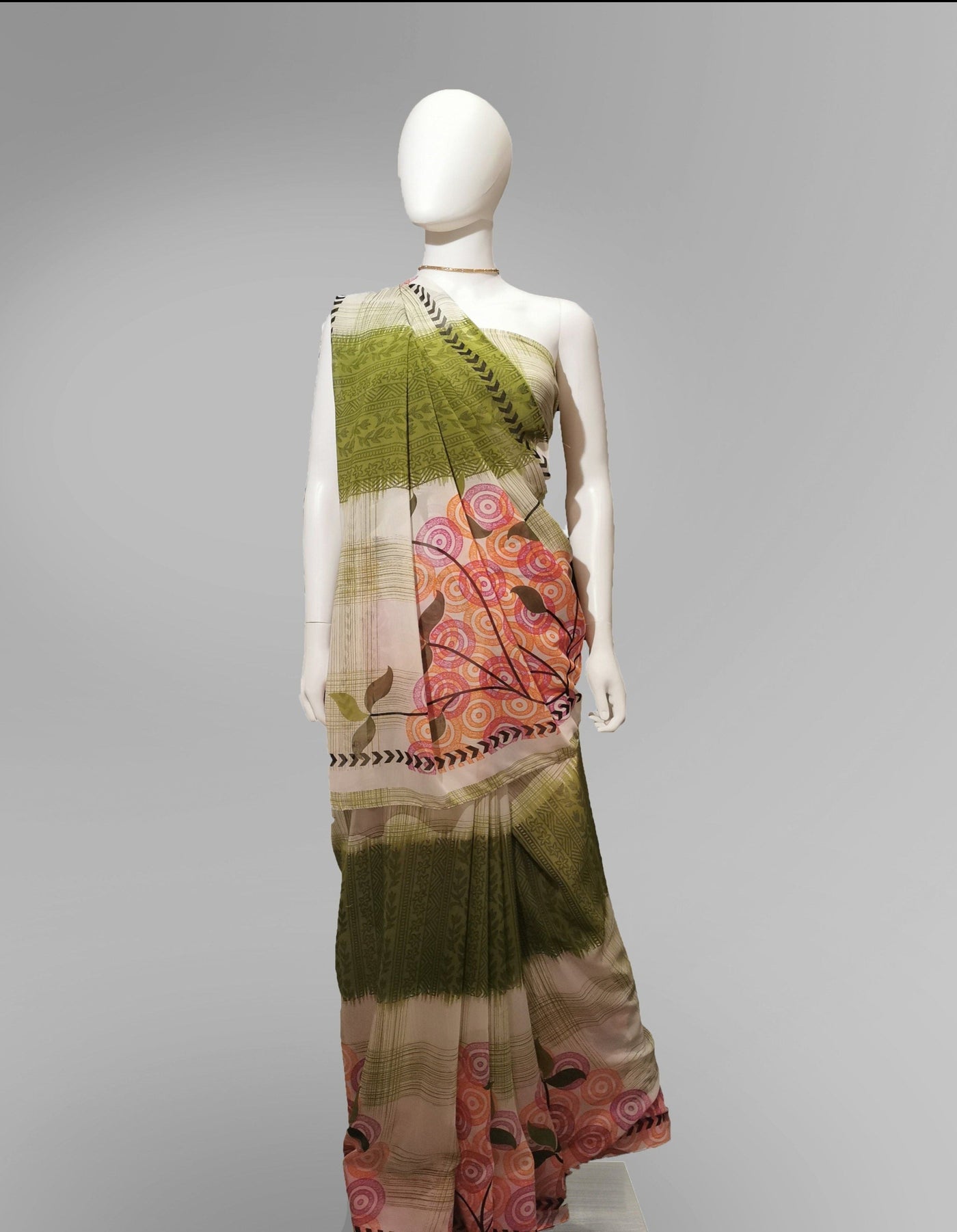 Saree in Green and Pink with Multi Patterned Print Indian Clothing in Denver, CO, Aurora, CO, Boulder, CO, Fort Collins, CO, Colorado Springs, CO, Parker, CO, Highlands Ranch, CO, Cherry Creek, CO, Centennial, CO, and Longmont, CO. NATIONWIDE SHIPPING USA- India Fashion X