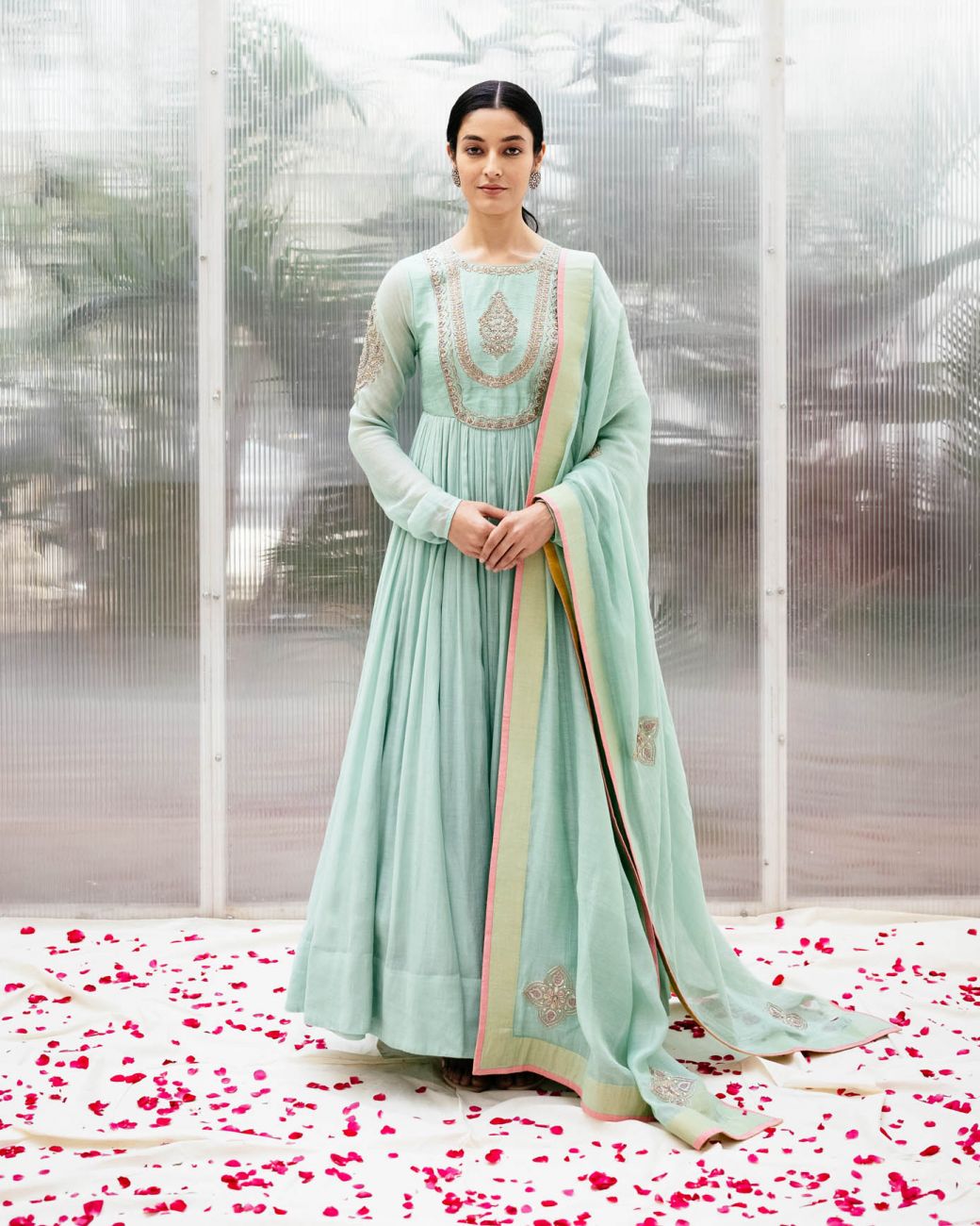 Mint Chanderi Embroidered Anarkali - Indian Clothing in Denver, CO, Aurora, CO, Boulder, CO, Fort Collins, CO, Colorado Springs, CO, Parker, CO, Highlands Ranch, CO, Cherry Creek, CO, Centennial, CO, and Longmont, CO. Nationwide shipping USA - India Fashion X