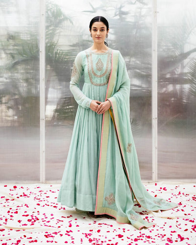 Mint Chanderi Embroidered Anarkali - Indian Clothing in Denver, CO, Aurora, CO, Boulder, CO, Fort Collins, CO, Colorado Springs, CO, Parker, CO, Highlands Ranch, CO, Cherry Creek, CO, Centennial, CO, and Longmont, CO. Nationwide shipping USA - India Fashion X