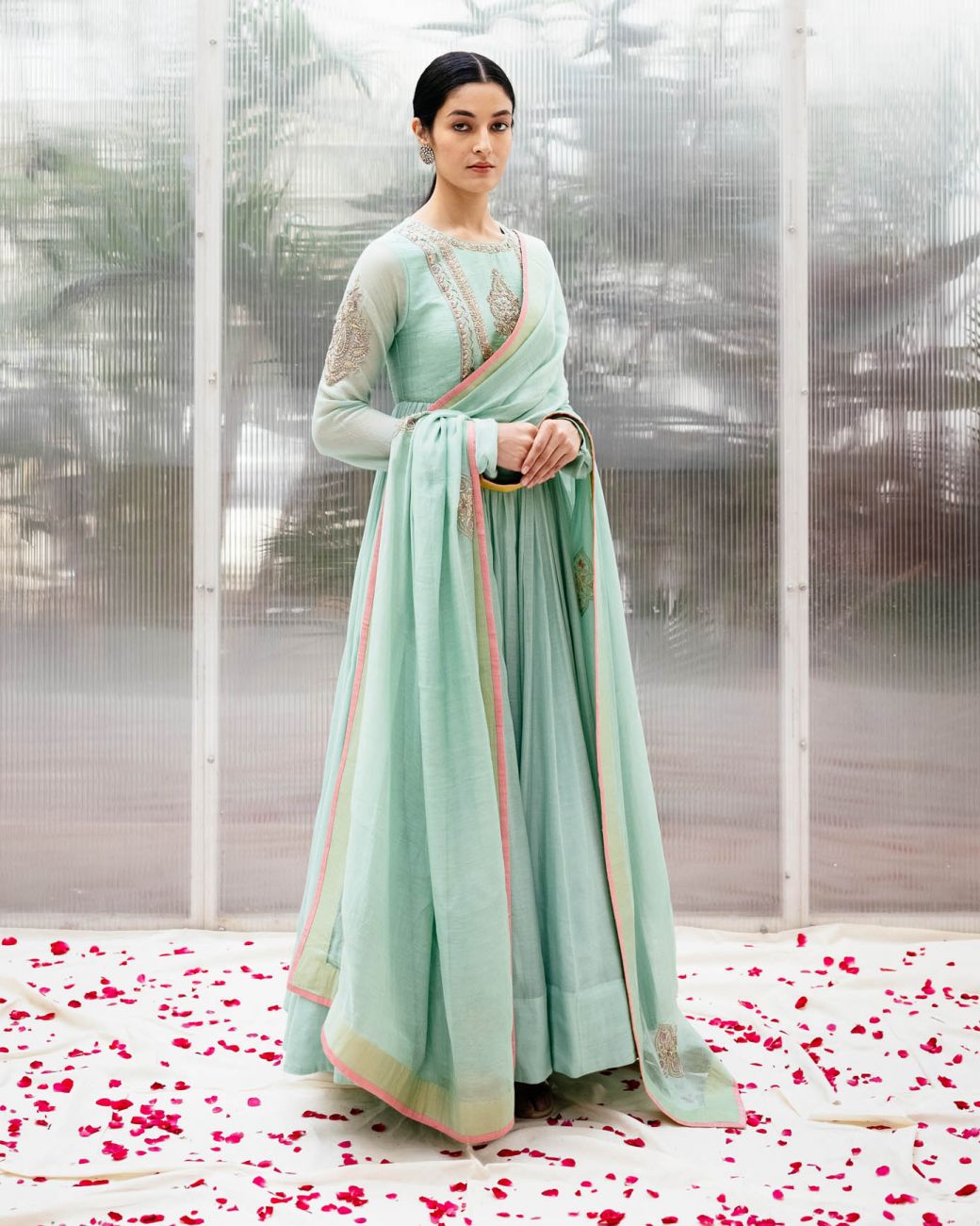 Mint Chanderi Embroidered Anarkali - Indian Clothing in Denver, CO, Aurora, CO, Boulder, CO, Fort Collins, CO, Colorado Springs, CO, Parker, CO, Highlands Ranch, CO, Cherry Creek, CO, Centennial, CO, and Longmont, CO. Nationwide shipping USA - India Fashion X