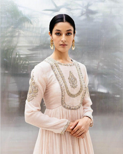 Off White Chanderi Embroidered Anarkali - Indian Clothing in Denver, CO, Aurora, CO, Boulder, CO, Fort Collins, CO, Colorado Springs, CO, Parker, CO, Highlands Ranch, CO, Cherry Creek, CO, Centennial, CO, and Longmont, CO. Nationwide shipping USA - India Fashion X