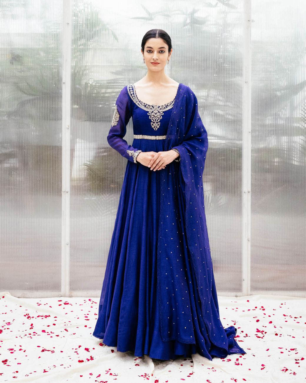 Oriental Blue Embroidered Anarkali - Indian Clothing in Denver, CO, Aurora, CO, Boulder, CO, Fort Collins, CO, Colorado Springs, CO, Parker, CO, Highlands Ranch, CO, Cherry Creek, CO, Centennial, CO, and Longmont, CO. Nationwide shipping USA - India Fashion X