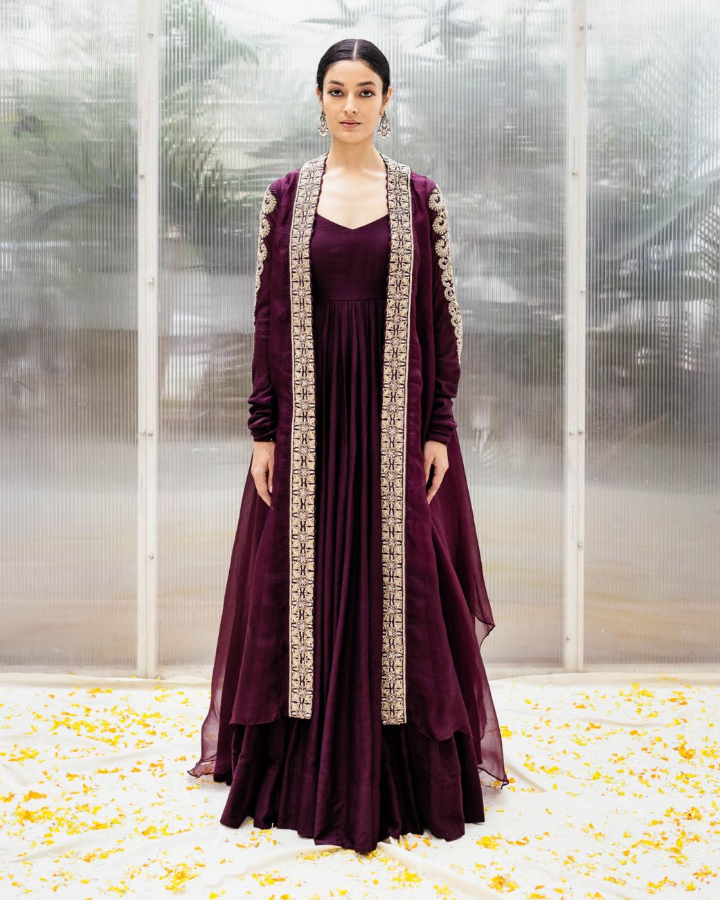 Plum Anarkali With Embroidered Cape - Indian Clothing in Denver, CO, Aurora, CO, Boulder, CO, Fort Collins, CO, Colorado Springs, CO, Parker, CO, Highlands Ranch, CO, Cherry Creek, CO, Centennial, CO, and Longmont, CO. Nationwide shipping USA - India Fashion X