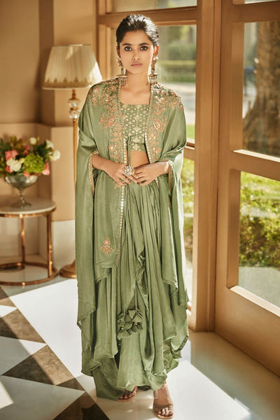 Jade Green Cape Skirt Set - Indian Clothing in Denver, CO, Aurora, CO, Boulder, CO, Fort Collins, CO, Colorado Springs, CO, Parker, CO, Highlands Ranch, CO, Cherry Creek, CO, Centennial, CO, and Longmont, CO. Nationwide shipping USA - India Fashion X