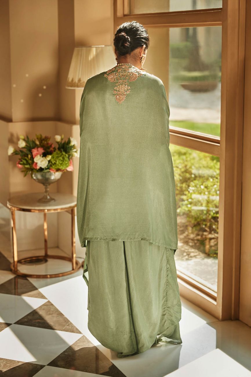 Jade Green Cape Skirt Set - Indian Clothing in Denver, CO, Aurora, CO, Boulder, CO, Fort Collins, CO, Colorado Springs, CO, Parker, CO, Highlands Ranch, CO, Cherry Creek, CO, Centennial, CO, and Longmont, CO. Nationwide shipping USA - India Fashion X