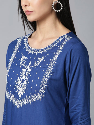 Kurta Palazzo in Blue  & White Yoke - Indian Clothing in Denver, CO, Aurora, CO, Boulder, CO, Fort Collins, CO, Colorado Springs, CO, Parker, CO, Highlands Ranch, CO, Cherry Creek, CO, Centennial, CO, and Longmont, CO. Nationwide shipping USA - India Fashion X