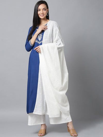 Kurta Palazzo in Blue  & White Yoke - Indian Clothing in Denver, CO, Aurora, CO, Boulder, CO, Fort Collins, CO, Colorado Springs, CO, Parker, CO, Highlands Ranch, CO, Cherry Creek, CO, Centennial, CO, and Longmont, CO. Nationwide shipping USA - India Fashion X