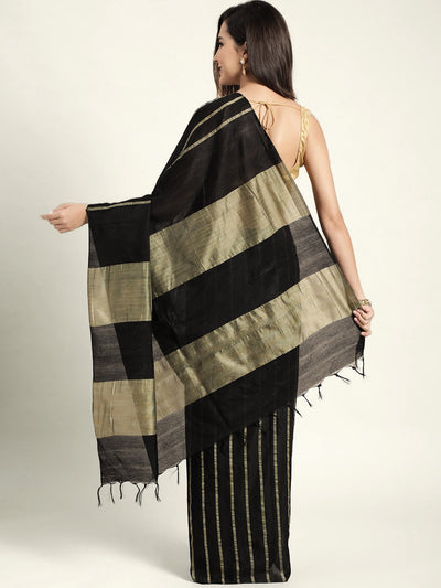 Black and Beige Striped Saree - Indian Clothing in Denver, CO, Aurora, CO, Boulder, CO, Fort Collins, CO, Colorado Springs, CO, Parker, CO, Highlands Ranch, CO, Cherry Creek, CO, Centennial, CO, and Longmont, CO. Nationwide shipping USA - India Fashion X