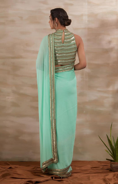 Aqua Metal Stud Saree - Indian Clothing in Denver, CO, Aurora, CO, Boulder, CO, Fort Collins, CO, Colorado Springs, CO, Parker, CO, Highlands Ranch, CO, Cherry Creek, CO, Centennial, CO, and Longmont, CO. Nationwide shipping USA - India Fashion X