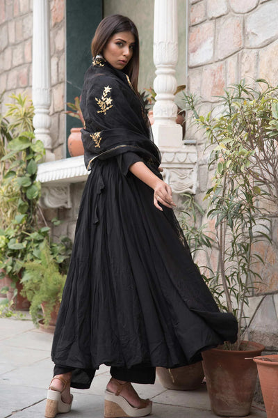 Black Cotton Mul Anarkali Set - Indian Clothing in Denver, CO, Aurora, CO, Boulder, CO, Fort Collins, CO, Colorado Springs, CO, Parker, CO, Highlands Ranch, CO, Cherry Creek, CO, Centennial, CO, and Longmont, CO. Nationwide shipping USA - India Fashion X