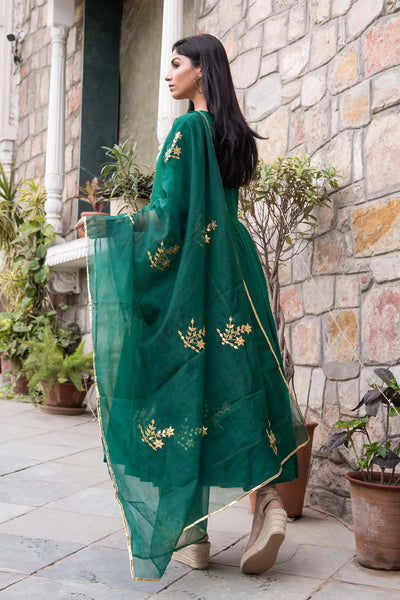 Green Cotton Mul Anarkali Set - Indian Clothing in Denver, CO, Aurora, CO, Boulder, CO, Fort Collins, CO, Colorado Springs, CO, Parker, CO, Highlands Ranch, CO, Cherry Creek, CO, Centennial, CO, and Longmont, CO. Nationwide shipping USA - India Fashion X