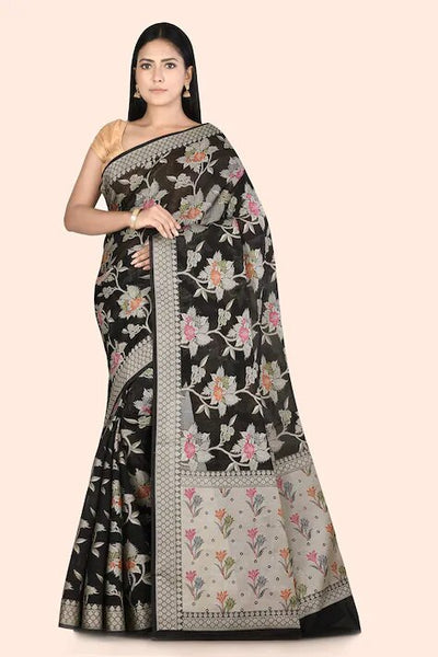 Black Floral Banarasi Saree - Indian Clothing in Denver, CO, Aurora, CO, Boulder, CO, Fort Collins, CO, Colorado Springs, CO, Parker, CO, Highlands Ranch, CO, Cherry Creek, CO, Centennial, CO, and Longmont, CO. Nationwide shipping USA - India Fashion X