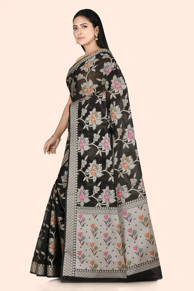 Black Floral Banarasi Saree - Indian Clothing in Denver, CO, Aurora, CO, Boulder, CO, Fort Collins, CO, Colorado Springs, CO, Parker, CO, Highlands Ranch, CO, Cherry Creek, CO, Centennial, CO, and Longmont, CO. Nationwide shipping USA - India Fashion X