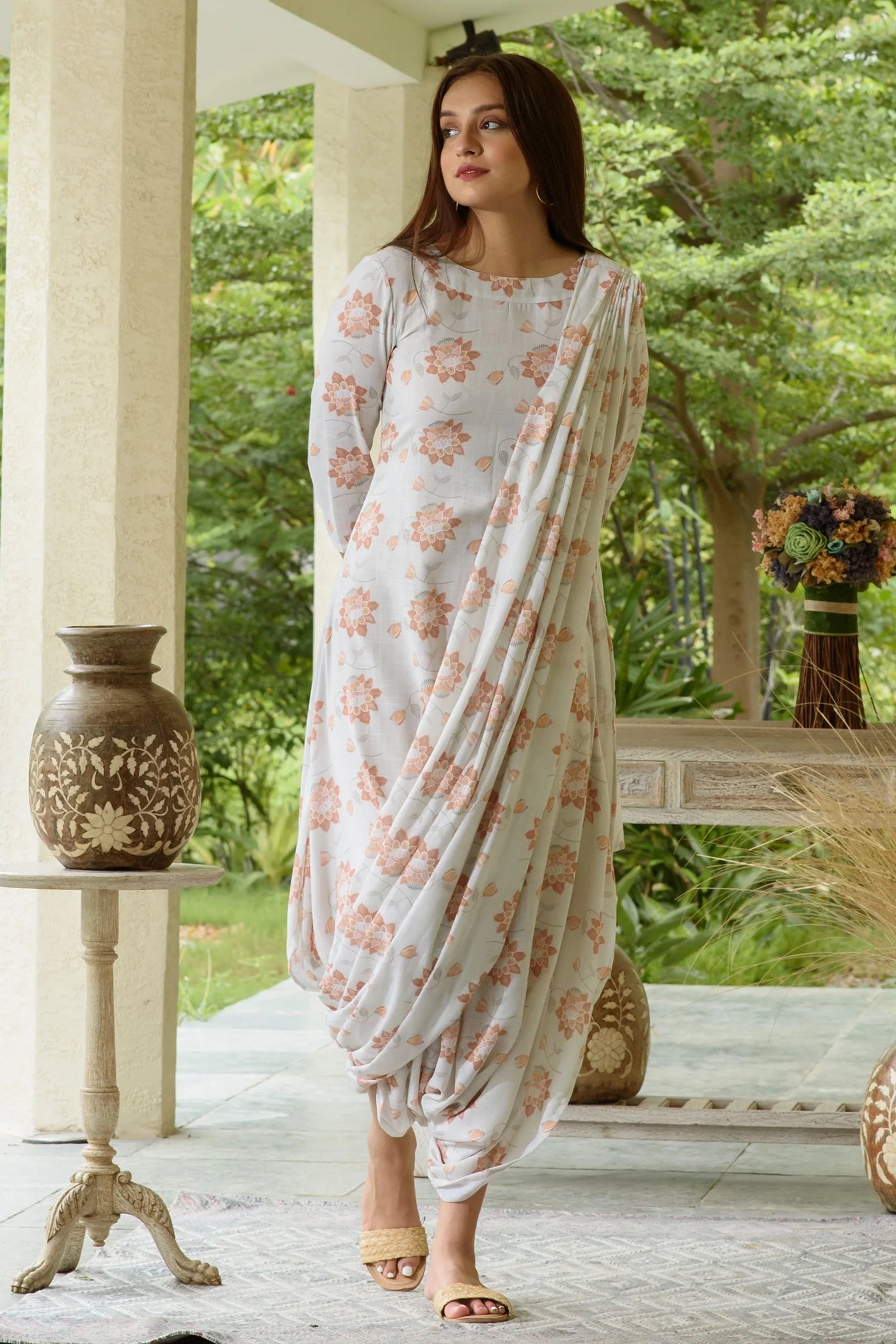 Draped Jumpsuit With Dupatta - Indian Clothing in Denver, CO, Aurora, CO, Boulder, CO, Fort Collins, CO, Colorado Springs, CO, Parker, CO, Highlands Ranch, CO, Cherry Creek, CO, Centennial, CO, and Longmont, CO. Nationwide shipping USA - India Fashion X