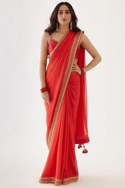 Coral Gajjiri Embroidered Saree Set Indian Clothing in Denver, CO, Aurora, CO, Boulder, CO, Fort Collins, CO, Colorado Springs, CO, Parker, CO, Highlands Ranch, CO, Cherry Creek, CO, Centennial, CO, and Longmont, CO. NATIONWIDE SHIPPING USA- India Fashion X