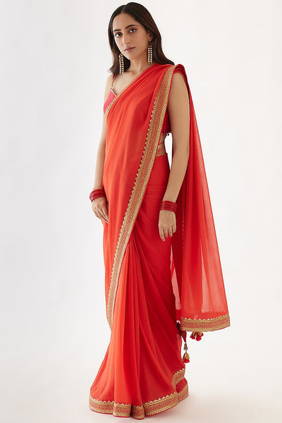 Coral Gajjiri Embroidered Saree Set Indian Clothing in Denver, CO, Aurora, CO, Boulder, CO, Fort Collins, CO, Colorado Springs, CO, Parker, CO, Highlands Ranch, CO, Cherry Creek, CO, Centennial, CO, and Longmont, CO. NATIONWIDE SHIPPING USA- India Fashion X