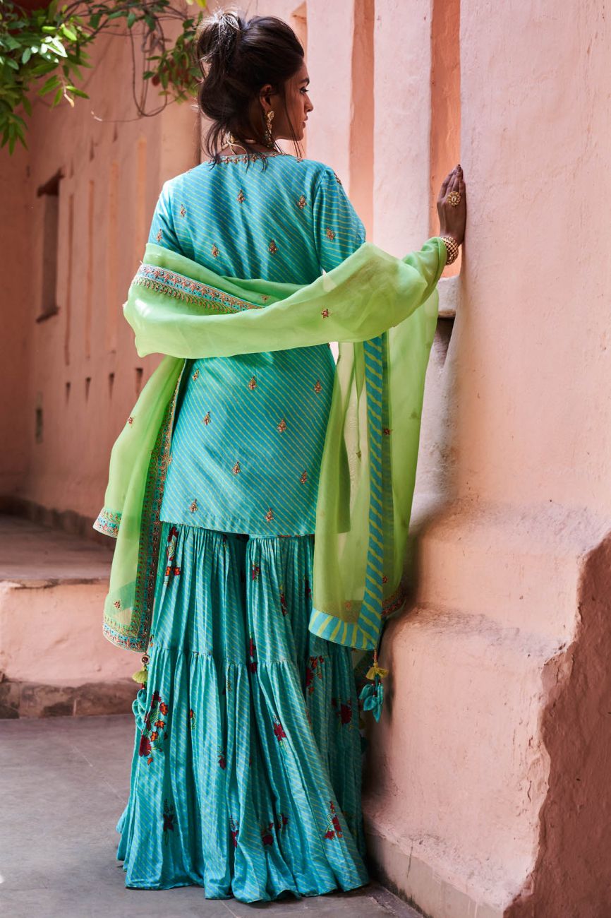 Sky Blue Gharara Set - Indian Clothing in Denver, CO, Aurora, CO, Boulder, CO, Fort Collins, CO, Colorado Springs, CO, Parker, CO, Highlands Ranch, CO, Cherry Creek, CO, Centennial, CO, and Longmont, CO. Nationwide shipping USA - India Fashion X