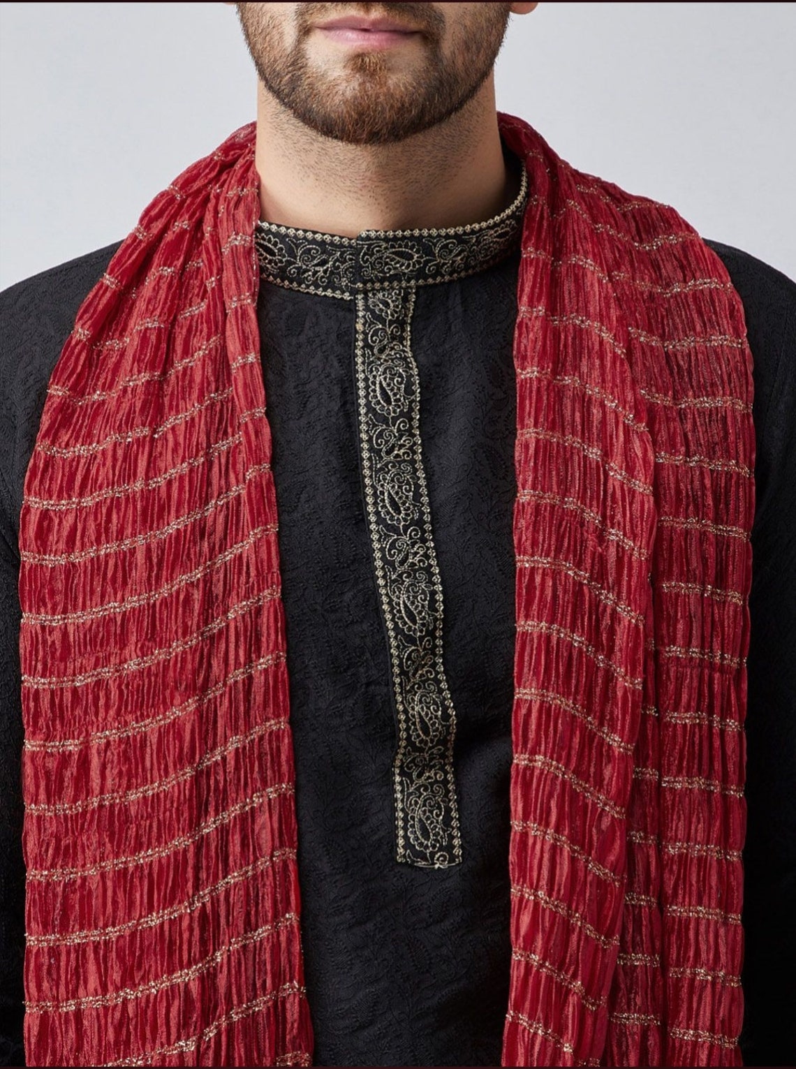 Dupatta Stole for Men- Maroon Indian Clothing in Denver, CO, Aurora, CO, Boulder, CO, Fort Collins, CO, Colorado Springs, CO, Parker, CO, Highlands Ranch, CO, Cherry Creek, CO, Centennial, CO, and Longmont, CO. NATIONWIDE SHIPPING USA- India Fashion X