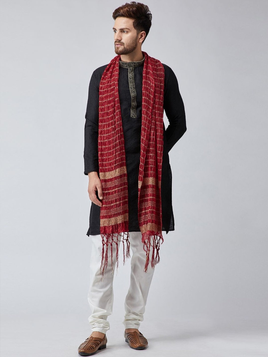 Dupatta Stole for Men- Maroon Indian Clothing in Denver, CO, Aurora, CO, Boulder, CO, Fort Collins, CO, Colorado Springs, CO, Parker, CO, Highlands Ranch, CO, Cherry Creek, CO, Centennial, CO, and Longmont, CO. NATIONWIDE SHIPPING USA- India Fashion X