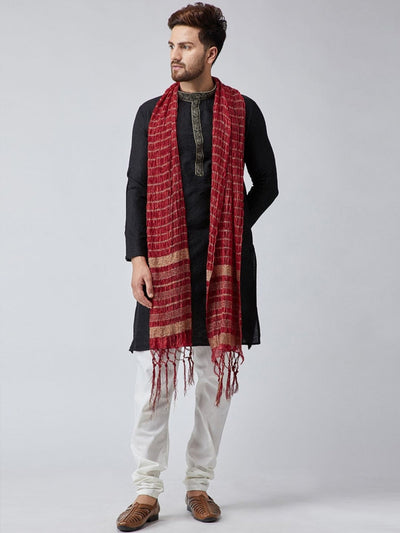 Dupatta Stole for Men- Maroon Indian Clothing in Denver, CO, Aurora, CO, Boulder, CO, Fort Collins, CO, Colorado Springs, CO, Parker, CO, Highlands Ranch, CO, Cherry Creek, CO, Centennial, CO, and Longmont, CO. NATIONWIDE SHIPPING USA- India Fashion X