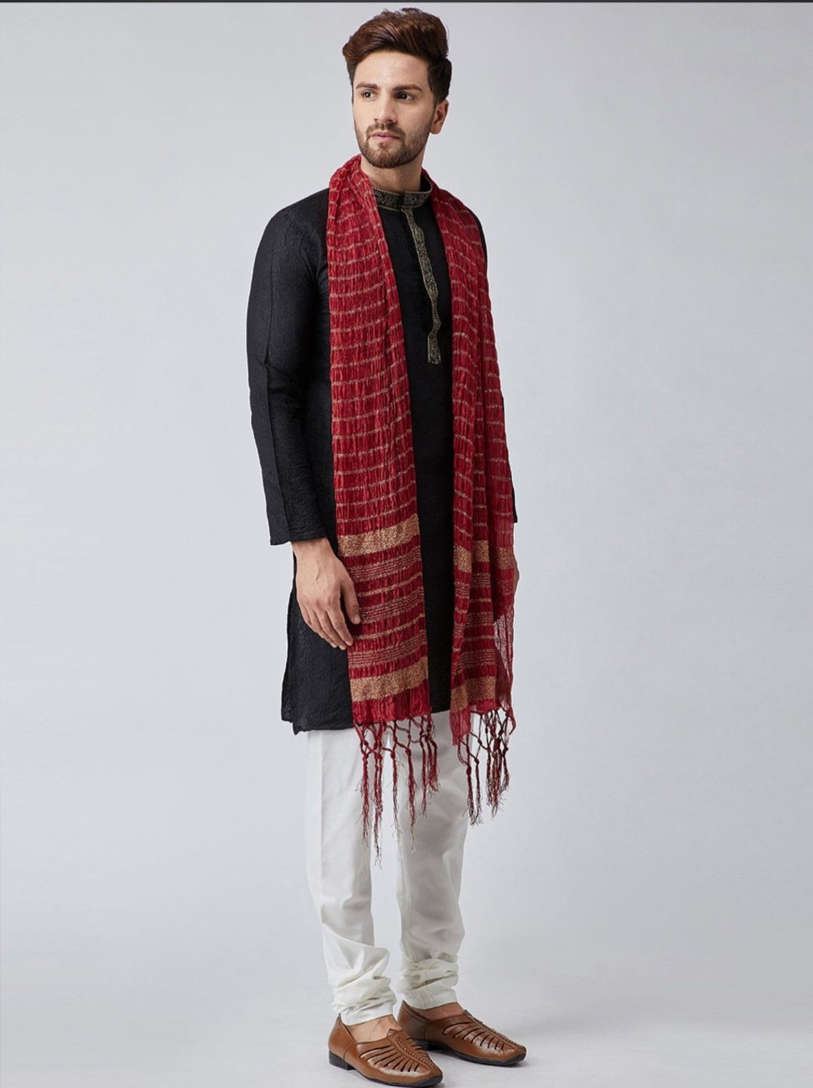 Dupatta Stole for Men- Maroon Indian Clothing in Denver, CO, Aurora, CO, Boulder, CO, Fort Collins, CO, Colorado Springs, CO, Parker, CO, Highlands Ranch, CO, Cherry Creek, CO, Centennial, CO, and Longmont, CO. NATIONWIDE SHIPPING USA- India Fashion X