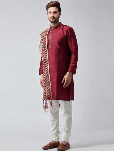Dupatta Stole for Men- Maroon/Gold Indian Clothing in Denver, CO, Aurora, CO, Boulder, CO, Fort Collins, CO, Colorado Springs, CO, Parker, CO, Highlands Ranch, CO, Cherry Creek, CO, Centennial, CO, and Longmont, CO. NATIONWIDE SHIPPING USA- India Fashion X