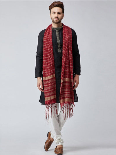 Dupatta Stole for Men- Maroon Indian Clothing in Denver, CO, Aurora, CO, Boulder, CO, Fort Collins, CO, Colorado Springs, CO, Parker, CO, Highlands Ranch, CO, Cherry Creek, CO, Centennial, CO, and Longmont, CO. NATIONWIDE SHIPPING USA- India Fashion X