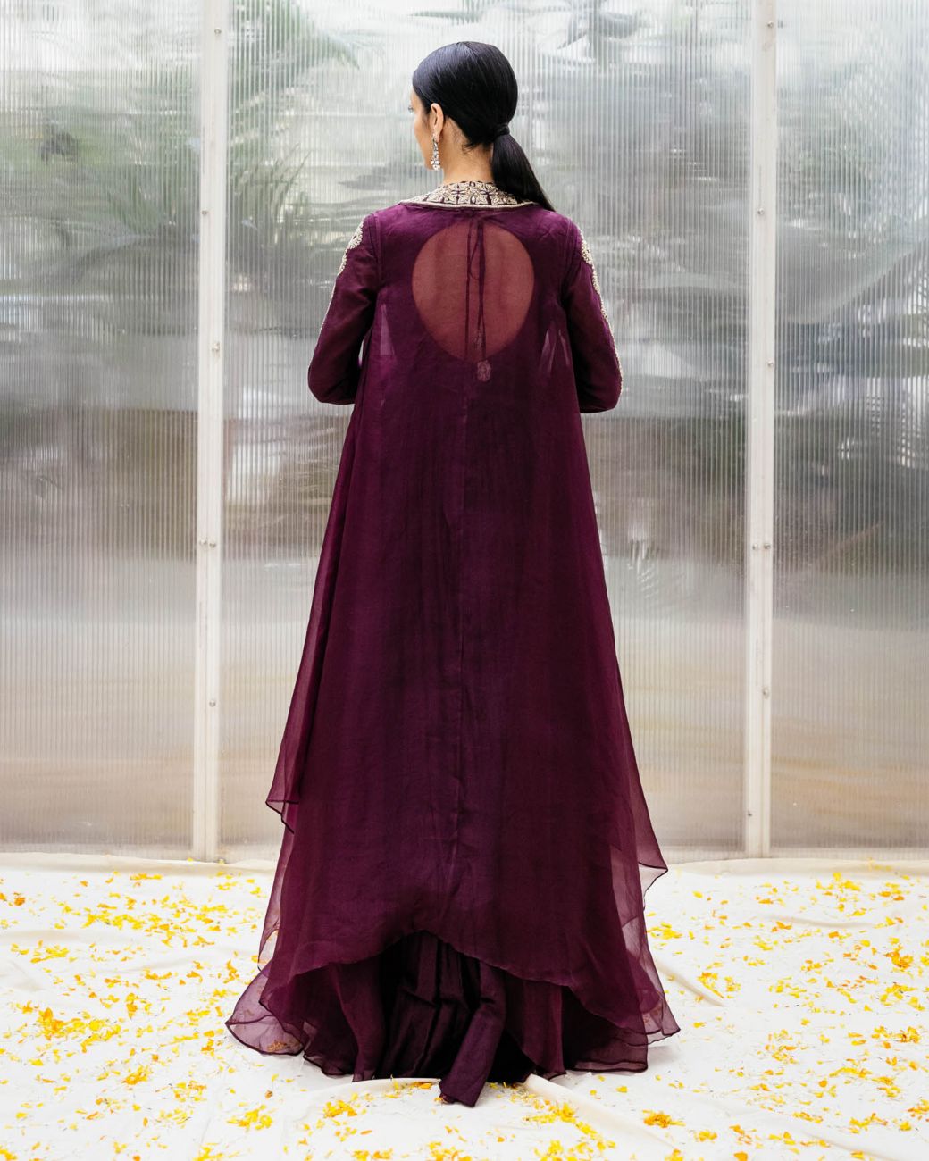 Plum Anarkali With Embroidered Cape - Indian Clothing in Denver, CO, Aurora, CO, Boulder, CO, Fort Collins, CO, Colorado Springs, CO, Parker, CO, Highlands Ranch, CO, Cherry Creek, CO, Centennial, CO, and Longmont, CO. Nationwide shipping USA - India Fashion X