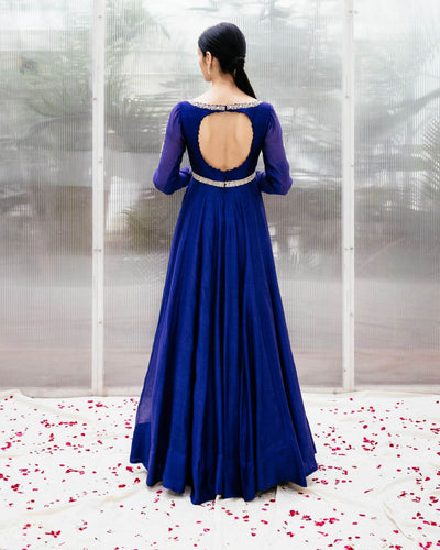 Oriental Blue Embroidered Anarkali - Indian Clothing in Denver, CO, Aurora, CO, Boulder, CO, Fort Collins, CO, Colorado Springs, CO, Parker, CO, Highlands Ranch, CO, Cherry Creek, CO, Centennial, CO, and Longmont, CO. Nationwide shipping USA - India Fashion X