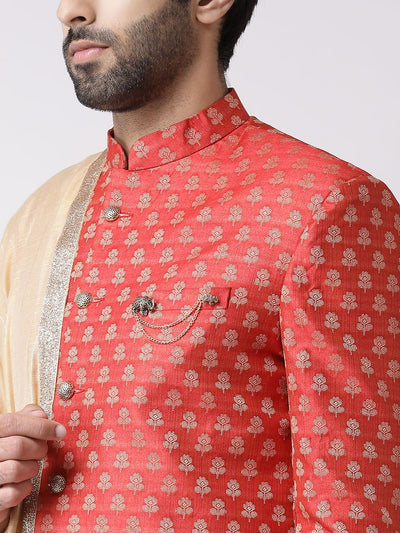 Red & Beige Printed Sherwani Set Indian Clothing in Denver, CO, Aurora, CO, Boulder, CO, Fort Collins, CO, Colorado Springs, CO, Parker, CO, Highlands Ranch, CO, Cherry Creek, CO, Centennial, CO, and Longmont, CO. NATIONWIDE SHIPPING USA- India Fashion X