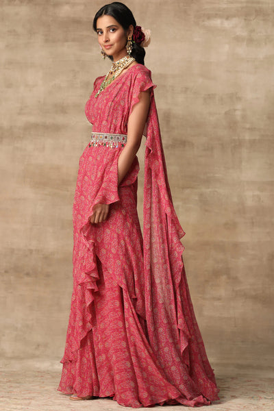 Pink Pre-draped Saree Gown - Indian Clothing in Denver, CO, Aurora, CO, Boulder, CO, Fort Collins, CO, Colorado Springs, CO, Parker, CO, Highlands Ranch, CO, Cherry Creek, CO, Centennial, CO, and Longmont, CO. Nationwide shipping USA - India Fashion X