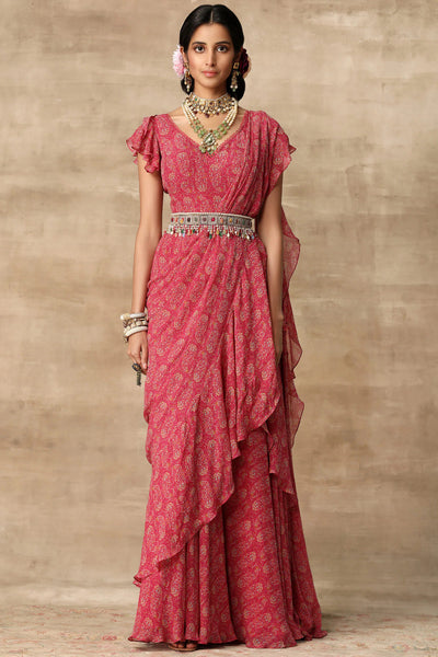 Pink Pre-draped Saree Gown - Indian Clothing in Denver, CO, Aurora, CO, Boulder, CO, Fort Collins, CO, Colorado Springs, CO, Parker, CO, Highlands Ranch, CO, Cherry Creek, CO, Centennial, CO, and Longmont, CO. Nationwide shipping USA - India Fashion X