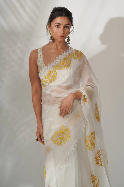 White Silk Organza Saree - Indian Clothing in Denver, CO, Aurora, CO, Boulder, CO, Fort Collins, CO, Colorado Springs, CO, Parker, CO, Highlands Ranch, CO, Cherry Creek, CO, Centennial, CO, and Longmont, CO. Nationwide shipping USA - India Fashion X