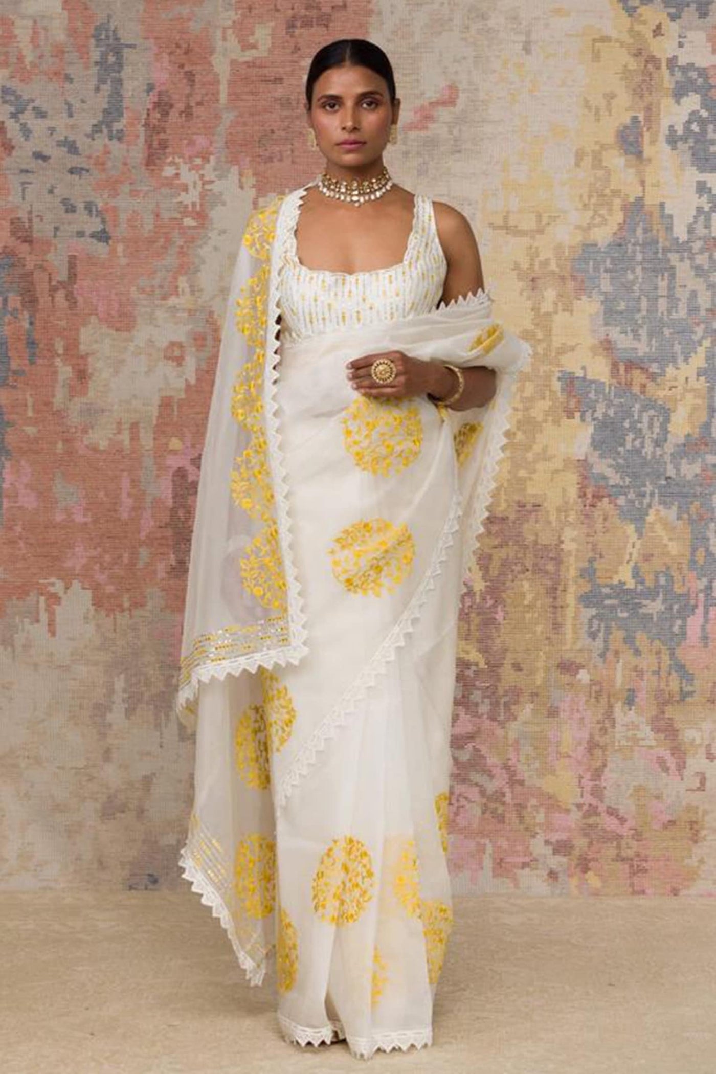 White Silk Organza Saree - Indian Clothing in Denver, CO, Aurora, CO, Boulder, CO, Fort Collins, CO, Colorado Springs, CO, Parker, CO, Highlands Ranch, CO, Cherry Creek, CO, Centennial, CO, and Longmont, CO. Nationwide shipping USA - India Fashion X