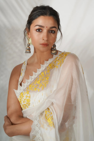 White Silk Organza Saree - Indian Clothing in Denver, CO, Aurora, CO, Boulder, CO, Fort Collins, CO, Colorado Springs, CO, Parker, CO, Highlands Ranch, CO, Cherry Creek, CO, Centennial, CO, and Longmont, CO. Nationwide shipping USA - India Fashion X