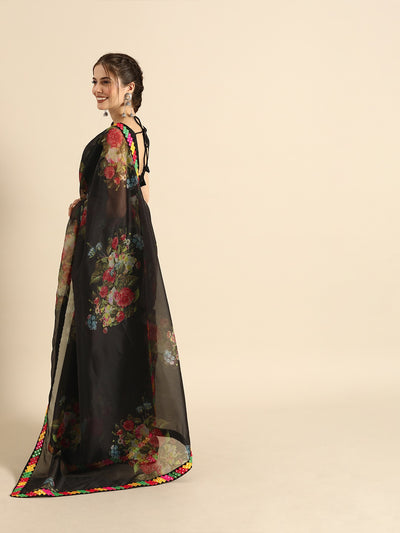 Black Floral Printed Saree Indian Clothing in Denver, CO, Aurora, CO, Boulder, CO, Fort Collins, CO, Colorado Springs, CO, Parker, CO, Highlands Ranch, CO, Cherry Creek, CO, Centennial, CO, and Longmont, CO. NATIONWIDE SHIPPING USA- India Fashion X