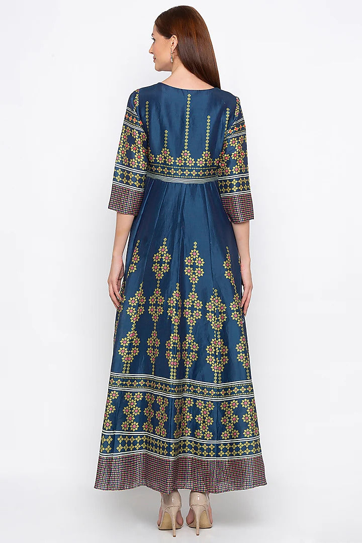Blue Print & Embroidered Anarkali - Indian Clothing in Denver, CO, Aurora, CO, Boulder, CO, Fort Collins, CO, Colorado Springs, CO, Parker, CO, Highlands Ranch, CO, Cherry Creek, CO, Centennial, CO, and Longmont, CO. Nationwide shipping USA - India Fashion X