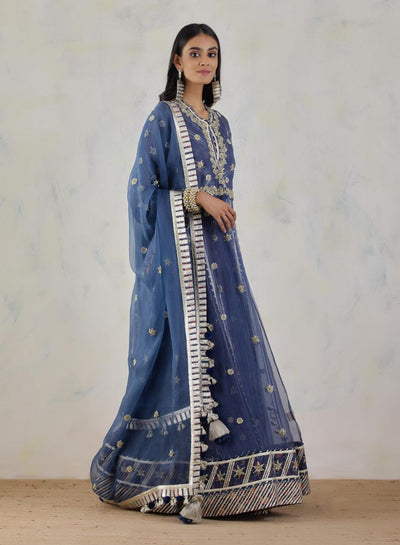 Navy Nayana Chanderi Anarkali - Indian Clothing in Denver, CO, Aurora, CO, Boulder, CO, Fort Collins, CO, Colorado Springs, CO, Parker, CO, Highlands Ranch, CO, Cherry Creek, CO, Centennial, CO, and Longmont, CO. Nationwide shipping USA - India Fashion X