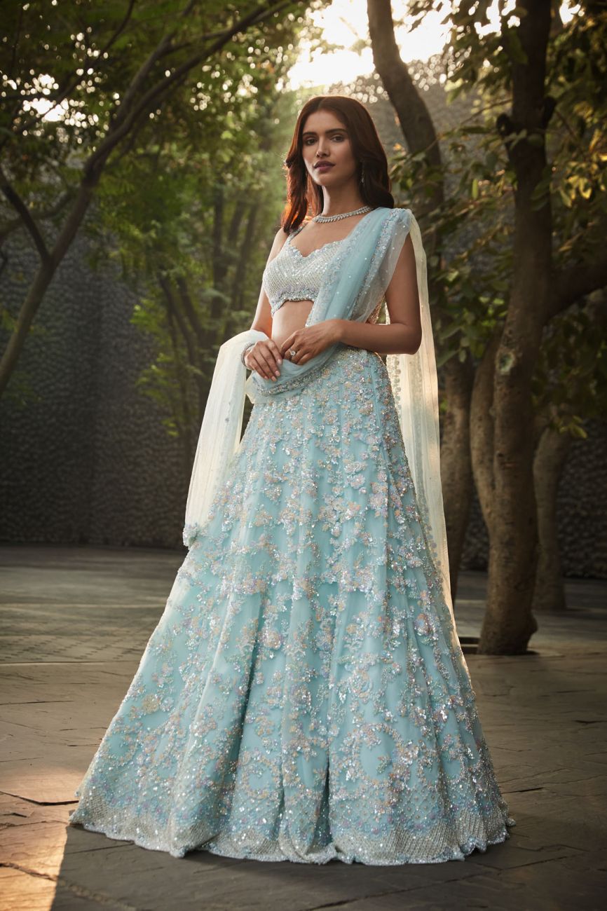 Sky Blue Lehenga Set - Indian Clothing in Denver, CO, Aurora, CO, Boulder, CO, Fort Collins, CO, Colorado Springs, CO, Parker, CO, Highlands Ranch, CO, Cherry Creek, CO, Centennial, CO, and Longmont, CO. Nationwide shipping USA - India Fashion X