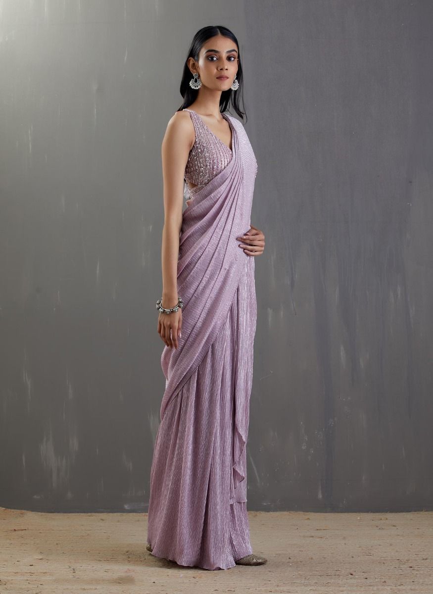 Lilac Pre-Draped Saree Set - Indian Clothing in Denver, CO, Aurora, CO, Boulder, CO, Fort Collins, CO, Colorado Springs, CO, Parker, CO, Highlands Ranch, CO, Cherry Creek, CO, Centennial, CO, and Longmont, CO. Nationwide shipping USA - India Fashion X