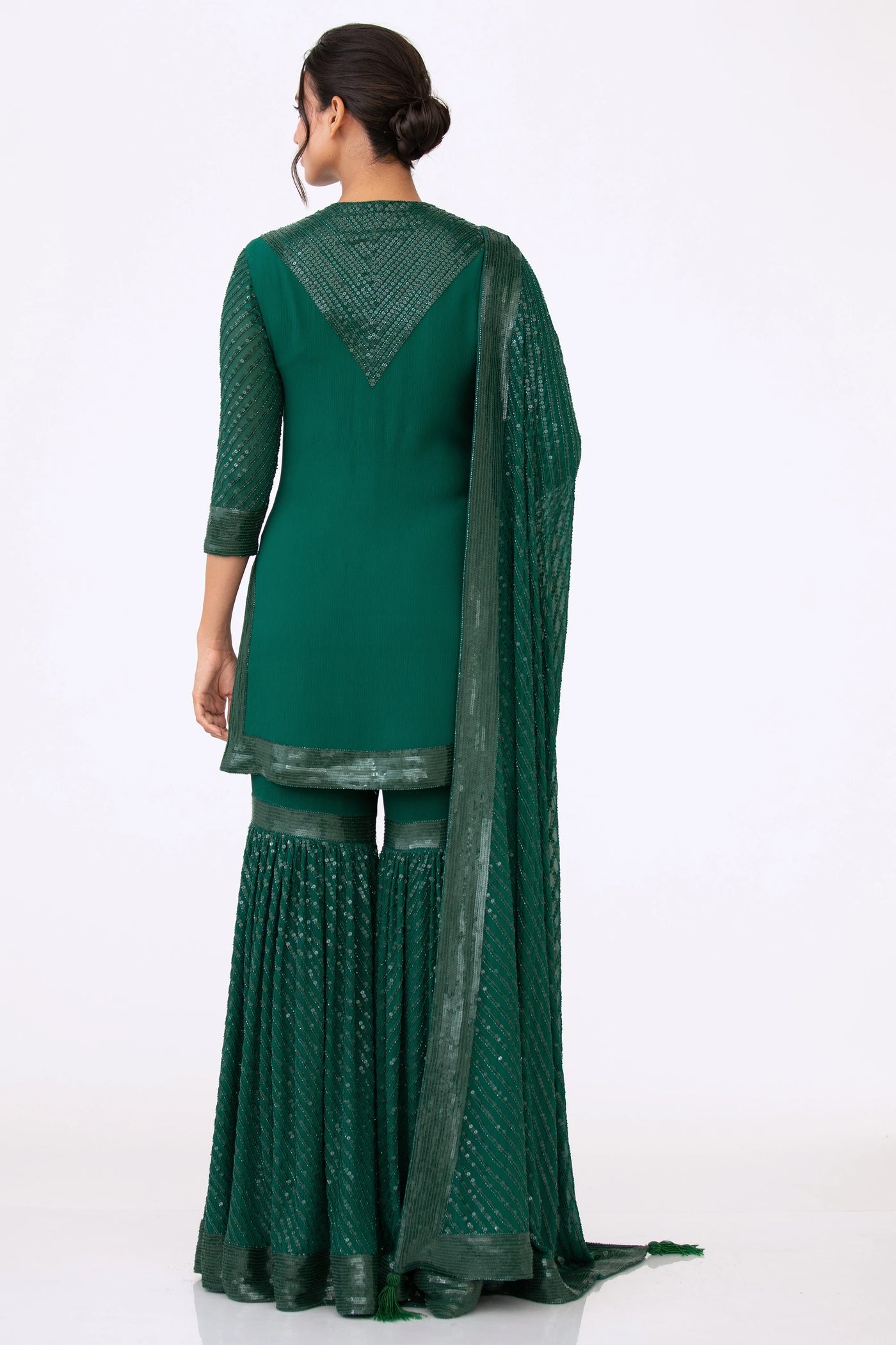 Green Sequins Sharara Set - Indian Clothing in Denver, CO, Aurora, CO, Boulder, CO, Fort Collins, CO, Colorado Springs, CO, Parker, CO, Highlands Ranch, CO, Cherry Creek, CO, Centennial, CO, and Longmont, CO. Nationwide shipping USA - India Fashion X