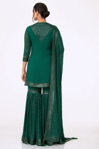 Green Sequins Sharara Set - Indian Clothing in Denver, CO, Aurora, CO, Boulder, CO, Fort Collins, CO, Colorado Springs, CO, Parker, CO, Highlands Ranch, CO, Cherry Creek, CO, Centennial, CO, and Longmont, CO. Nationwide shipping USA - India Fashion X