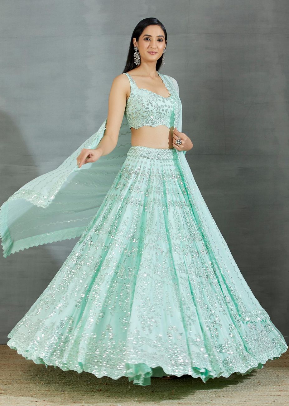 Sea Green Lehenga Set - Indian Clothing in Denver, CO, Aurora, CO, Boulder, CO, Fort Collins, CO, Colorado Springs, CO, Parker, CO, Highlands Ranch, CO, Cherry Creek, CO, Centennial, CO, and Longmont, CO. Nationwide shipping USA - India Fashion X