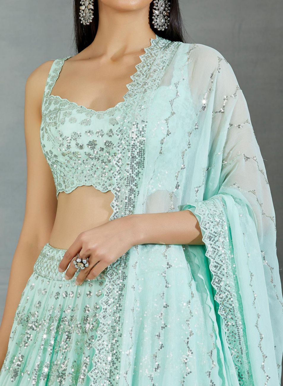 Sea Green Lehenga Set - Indian Clothing in Denver, CO, Aurora, CO, Boulder, CO, Fort Collins, CO, Colorado Springs, CO, Parker, CO, Highlands Ranch, CO, Cherry Creek, CO, Centennial, CO, and Longmont, CO. Nationwide shipping USA - India Fashion X